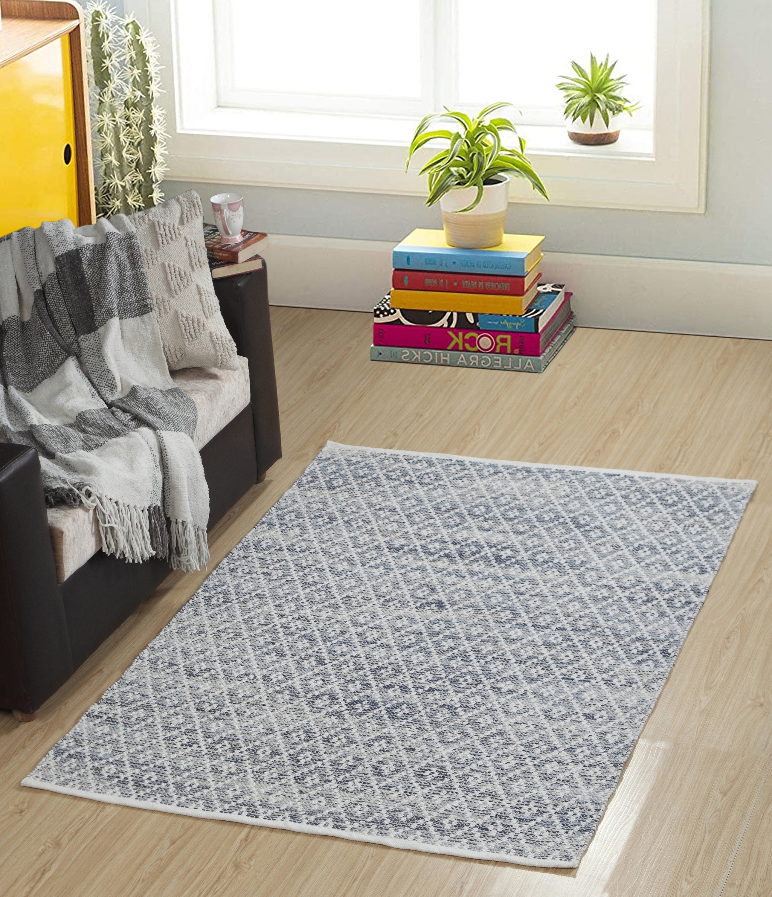 Hand Woven Cotton Area Rug Blue Color Diamond Design Rug - Etsy