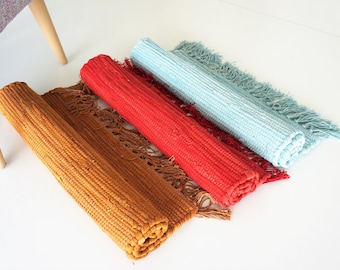 Baumwolle Flatweave Teppich maschinenwaschbar - kleiner Teppich - Bade-/Duschmatte - Red ,Braun, türkis