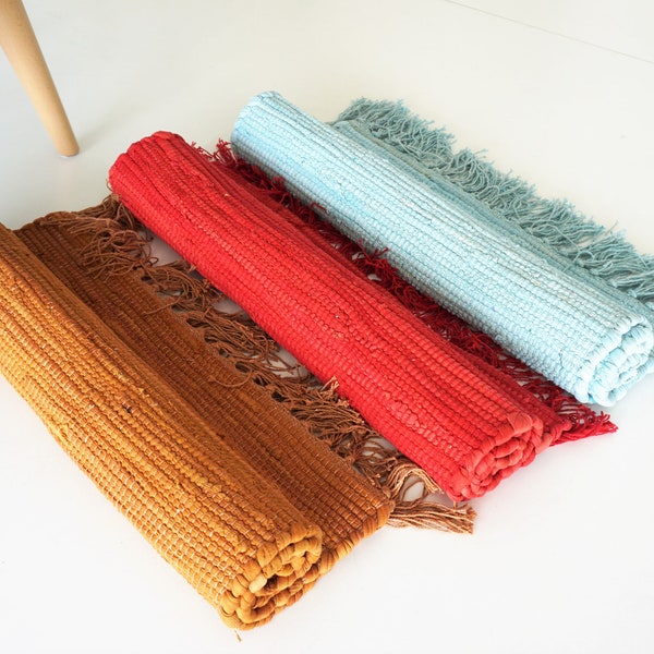 Baumwolle Flatweave Teppich maschinenwaschbar - kleiner Teppich - Bade-/Duschmatte - Red ,Braun, türkis