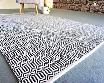 Baumwollteppich Handgemacht- 100% Baumwolle- Ultra weich und saugfähig grau weiß reine Baumwolle Matte-Natur teppich-Maschinenwaschbar Rug