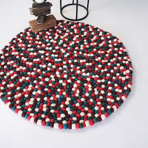 Felt ball rug-multicolored rug-90cm wool felt rug-room felt rug--100% wool-kids room decoration-organic-nature-free shipping