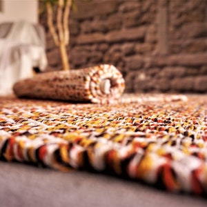 Hand-woven rug made of Scandinavian cotton Multi-colored zigzag pattern handmade rug made of cotton Reversible orange and white carpet image 5