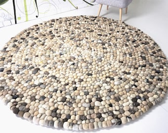 Felt Pom Poms Rug - Natural Felt Pom Poms Rug - Ball of Wool Rug to Brighten Any Living Room Floor - Felt Ball Round Mat