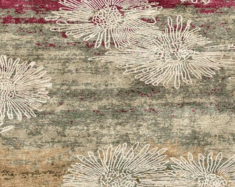 Indian hand-knotted silk carpet for living room custom made carpet green and brown colored modern design abstract