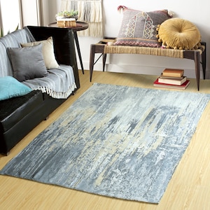 Outdoor Rug Patio Balcony Waterproof, Neutral Coastal Rug Beige Blue, Modern Wave Acrylic Rug, Garden Terrace Carpet, Large Small Rug