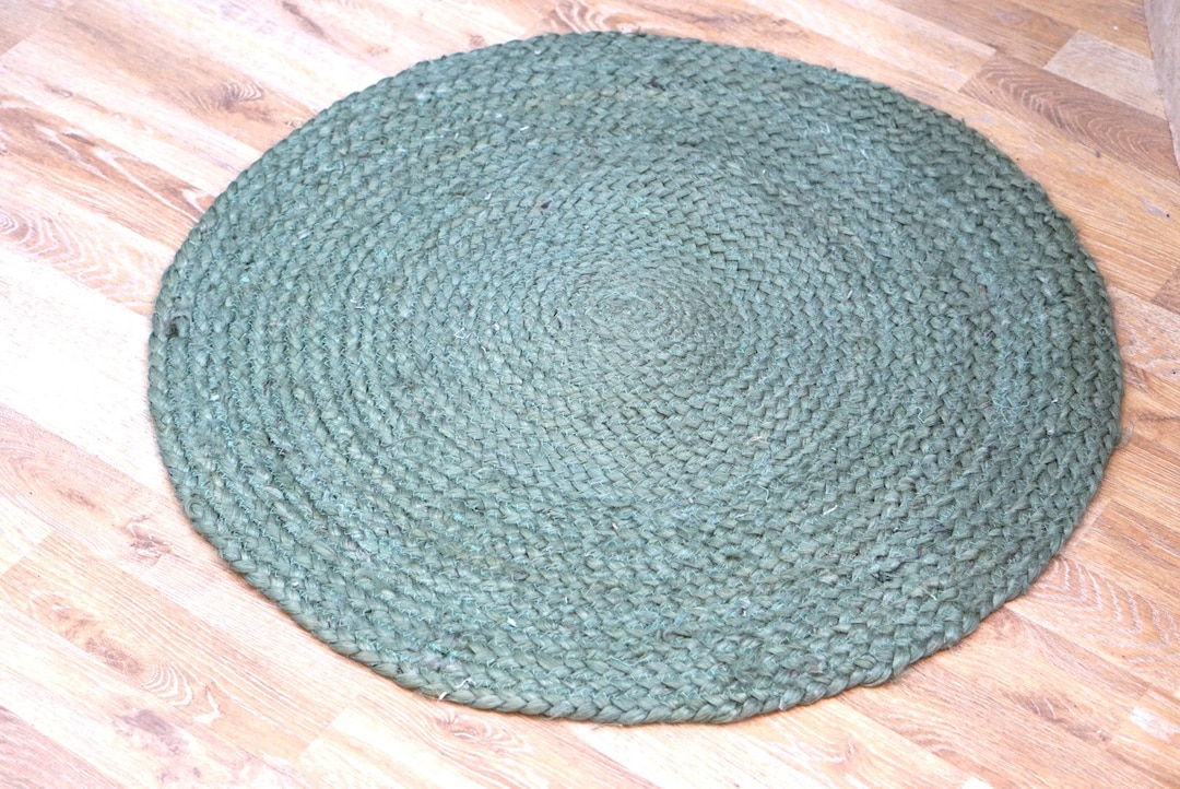 Round Green Jute Rug Round Braided Boho Hippie Design Rug Etsy UK