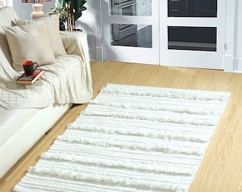 Weißer Boho Teppich Design Teppich Boho Teppich Hand geflochtener Polyester Teppich  Teppich Marokkanischer Teppich
