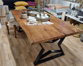 Live Edge dining table reclaimed single slab, conference table made of solid mango wood top 203 cm length approx. 106 cm wide
