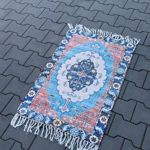 Runner Rug Blue 60 x 90 cm Hallway Rug, Kitchen Rug, Bathroom Runner Rug, Cotton Rug, Bohemian Rug for Patio