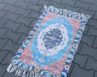 Loper Blauw 60 x 90 cm Halvloerkleed, Keukenvloerkleed, Badkamervloerkleed, Katoenen vloerkleed, Boheems vloerkleed voor op het terras