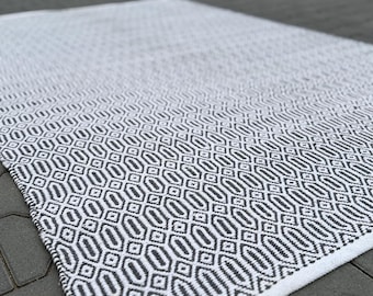 Cotton Rug Handmade- 100% Cotton- Ultra Soft and Absorbent Gray White Pure Cotton Mat-Natural Rug-Machine Washable Rug