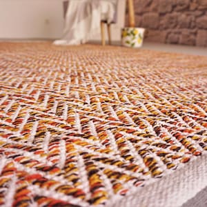 Hand-woven rug made of Scandinavian cotton Multi-colored zigzag pattern handmade rug made of cotton Reversible orange and white carpet image 4