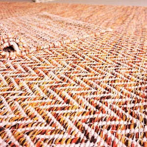Hand-woven rug made of Scandinavian cotton Multi-colored zigzag pattern handmade rug made of cotton Reversible orange and white carpet image 1