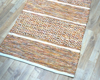 Skandinavischer Baumwolle Handgewebter Teppich Rug Multi Farbig Zick-Zack Muster Cotton Handmade Teppich Reversible Orangen Weiss Teppich