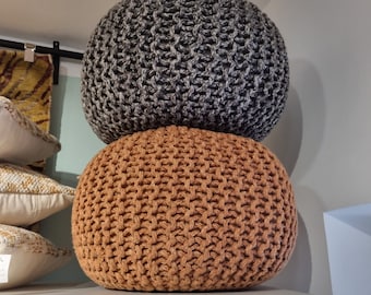 Knitted cotton bean bag pouf