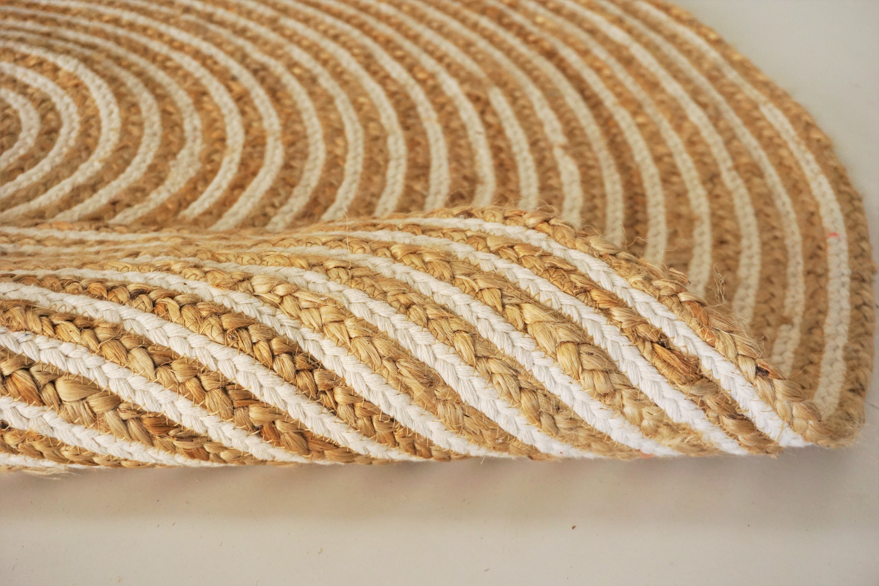 Jute cotton rug / handwoven rug / round black and white / Etsy