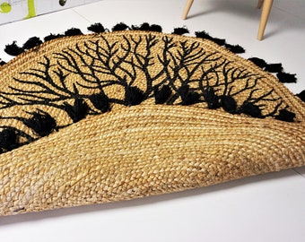 Indischer Handgefertigter ausgebogter Naturteppich Juteteppich Yogamatte Boho Fußmatte Türkischer Teppich Wohnzimmerteppich