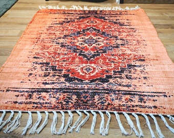 Läuferteppich Orange 60 x 90 cm Flurteppich, Küchenteppich, Badezimmerläuferteppich,  Baumwollteppich, Bohemian-Teppich für Terasse