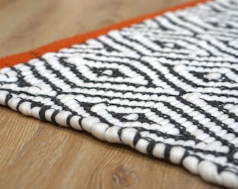 Skandinavischer Baumwolle Handgewebter Teppich Rug Multi Farbig Zick-Zack Muster Cotton Handmade Teppich Reversible Teppich