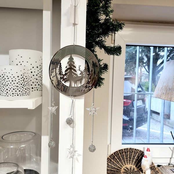 Silber Windspiel Weihnachtsbaum 70cm Metall Hänger Spirale Baum Gartendeko Geschenk mit Perlen