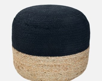 Hand-Woven Sari Chindi-Jute Pouf