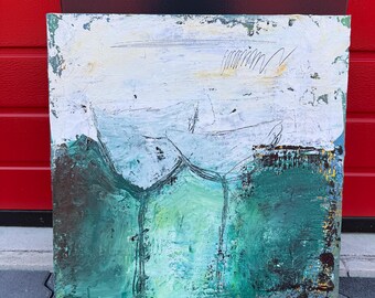 Pintura abstrata | Arte abstrata | Pintura | 50 x 50 cm | Pinturas acrílicas sobre tela | Tela acrílica | Verde | Branco-amarelo | Decoração de parede