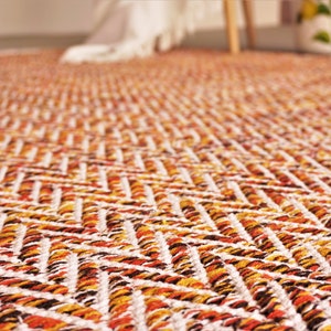 Hand-woven rug made of Scandinavian cotton Multi-colored zigzag pattern handmade rug made of cotton Reversible orange and white carpet image 2