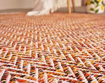 Hand-woven rug made of Scandinavian cotton Multi-colored zigzag pattern handmade rug made of cotton Reversible orange and white carpet