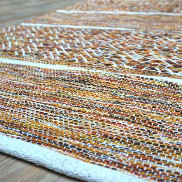 Scandinavian Cotton Handwoven Rug Multi Colored Zig Zag Pattern Cotton Handmade Rug Reversible Orange White Rug
