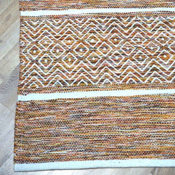 Scandinavian Cotton Handwoven Rug Multi Colored Zig Zag Pattern Cotton Handmade Rug Reversible Orange White Rug