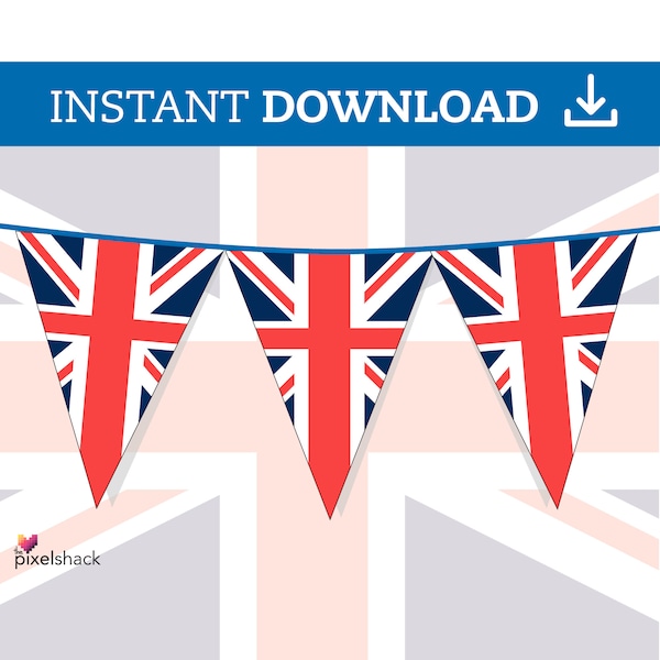 British, Union Jack UK Flag - Version 2. diy Printable Party Banner Bunting. Instant Download PDF File