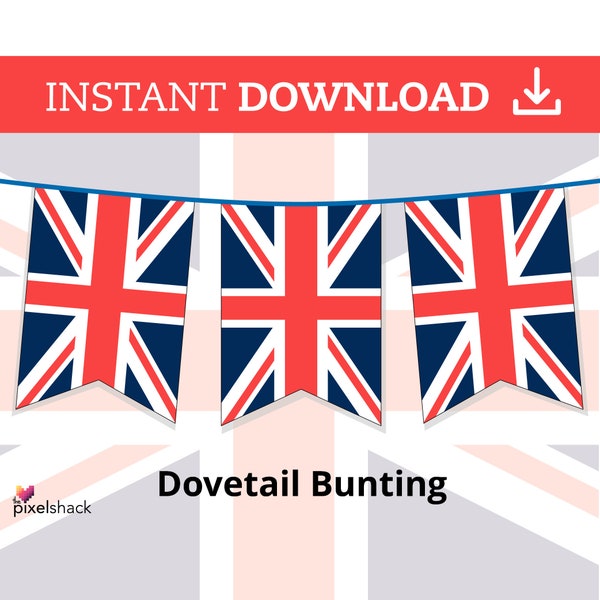 British, Union Jack UK Dovetail Flag . DIY Printable Party Banner Bunting. Instant Download pdf File