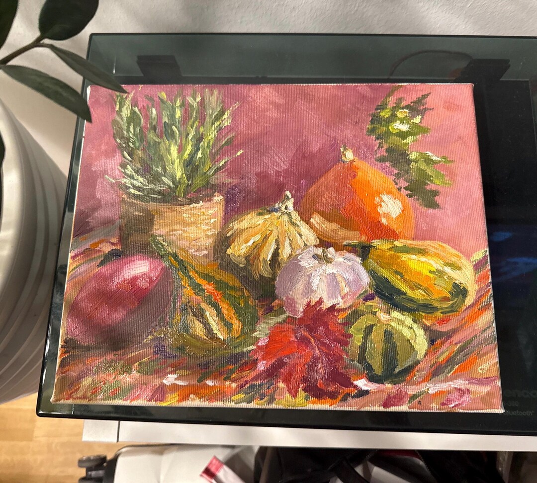 Original Oil Painting Still Life With Vegetables – Warm Autumn Kitchen ...