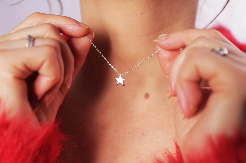 Minimal Celestial Star Jewelry Perfect Gift for Her STERLING SILVER STAR Pendant Necklace Silver Star Charm Lucky Star Necklace