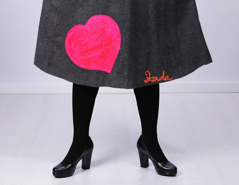 Long sleeve dress with shirt collar Autumn-WINTER GRAY DRESS Fun maternity dress Abstract girl painted on dress Hand painted shirt dress