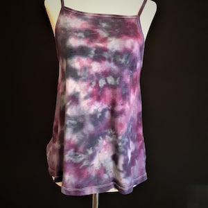 Extra small ice dyed spaghetti strap tank top in blue and purple. Soft cotton tie dye summer shirt.