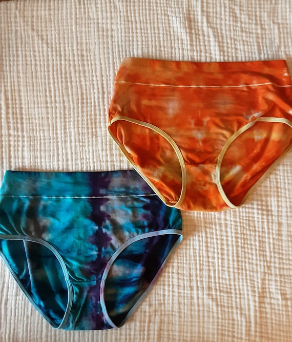 Set of 2 Pair Ice Dyed Underwear. No Muffin Top, No Wedgie Undies One  Orange and Yellow, One Blue and Purple Tie Dye Panties -  Canada
