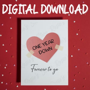 Regalo per lei o per lui Biglietto per il primo anniversario Biglietto stampabile Download digitale Biglietto per coppia di incontri di matrimonio di un anno per fidanzata, fidanzato, moglie