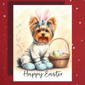 Cartão de Feliz Páscoa Yorkie Dog Pet Lover Cartões Ilustrados para Família Ele Ela Presente de Páscoa Decoração