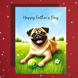 Carte de voeux fête des pères carlin, amoureux des animaux de compagnie, cartes illustrées pour le meilleur papa, père chien, cadeau en prime, papa beau-père