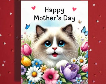 Ragdoll Cat Mother's Day Birthday Customizable Card Cat Mom Dad Lover