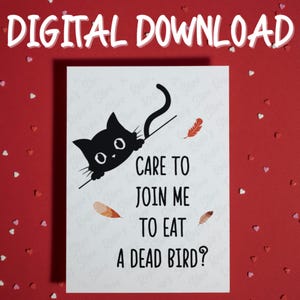 Funny Thanksgiving Card Digital Download Printable Holiday Turkey Greeting Card Invitation for Meal Dinner Party for Host Hostess Cat Lover