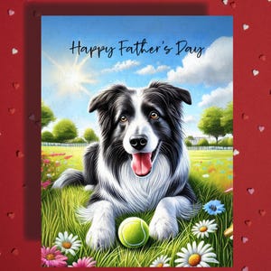 Tarjeta de felicitación del Día del Padre Perro Border Collie Amante de las mascotas Tarjetas ilustradas para papá Papá Perro Papá Bono Papá Ideas de regalos para el padrastro Él