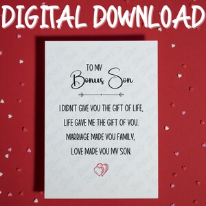 Bonus zoon kaart afdrukbare kaart digitale download bonus zoon cadeau verjaardagscadeau voor bonus zoon stiefzoon kerstkaart stiefzoon kaart stiefzoon geschenken