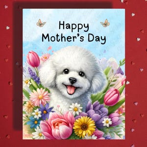 Cartão de felicitações para o dia das mães Bichon Frise Dog Pet Lover Cartões ilustrados para a mãe Mãe Cachorro Mama Bônus Mãe Madrasta Ideias para presentes para ela