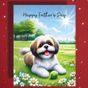 Carte de voeux pour la fête des pères Shih Tzu, amoureux des animaux de compagnie, Cartes illustrées pour le meilleur papa, père chien, papa en prime, papa beau-père
