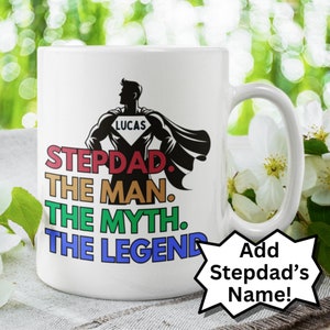 Personalized Step Dad Gift For Step Dad Mug Bonus Dad Step Fathers Day Gift from Daughter Son Kids Stepdad Birthday Christmas Custom Name