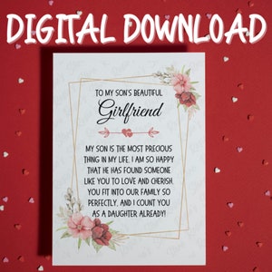 Geschenk für die Freundin Geburtstagskarte druckbare Karte Digital Download Sons Girlfriend Card Weihnachtskarte Sentimental Card Greeting Card