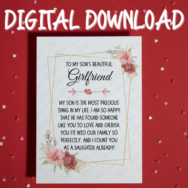 Gift for Son's Girlfriend Birthday Card Printable Card Digital Download Sons Girlfriend Card Christmas Card Sentimental Card Greeting Card