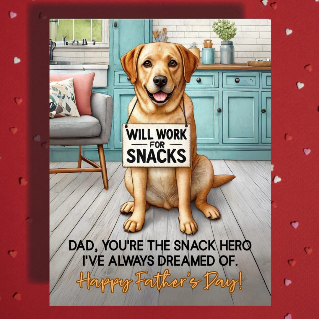 Father's Day Greeting Card Labrador Retriever Dog Pet Lover Illustrated ...
